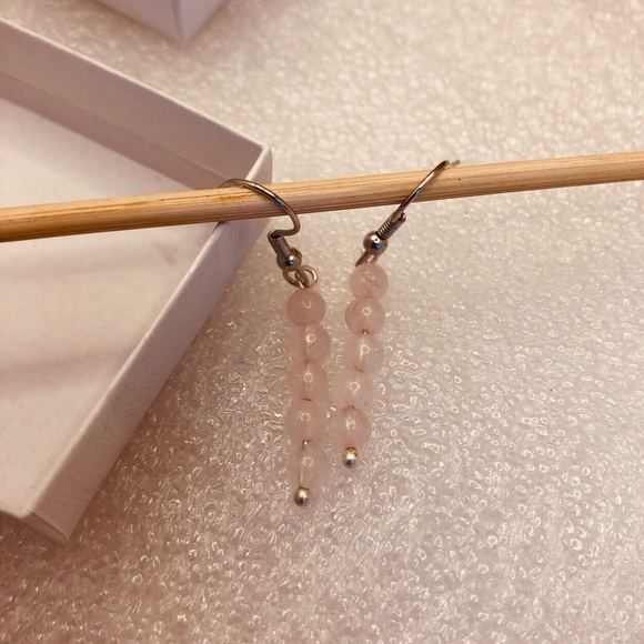 Handmade rose quartz dangle earrings 1” gemstone drop earrings - Picture 5 of 7